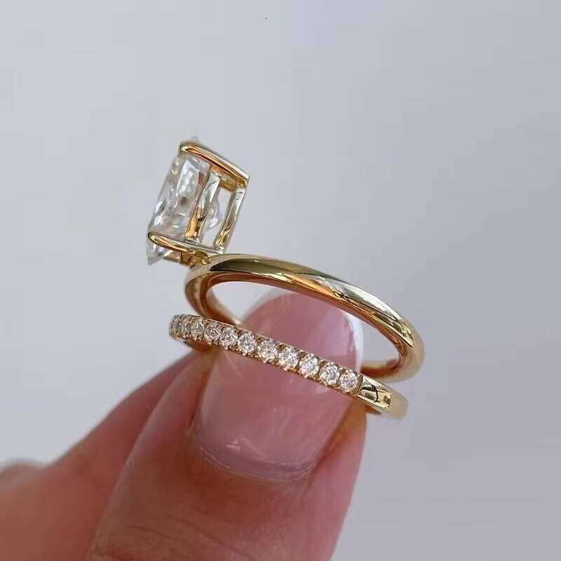 Fine Jewelry 14K Gold Eternity Oval Cut Vvs1 Moissanite Pass Dia Test Women Ring