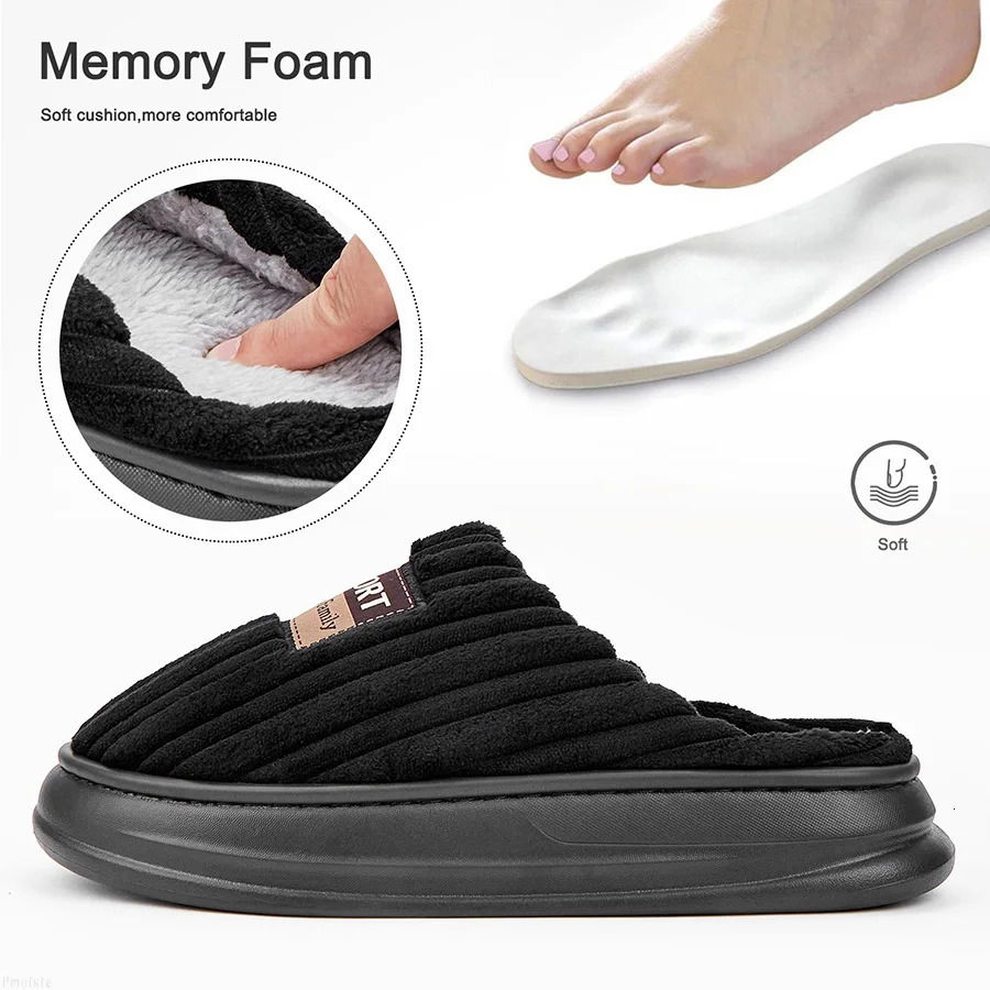 House Slippers For Men Furry Cozy Memory Foam Round Toe Couple Shoes Warm Winter Soft Plush Slippers 250730