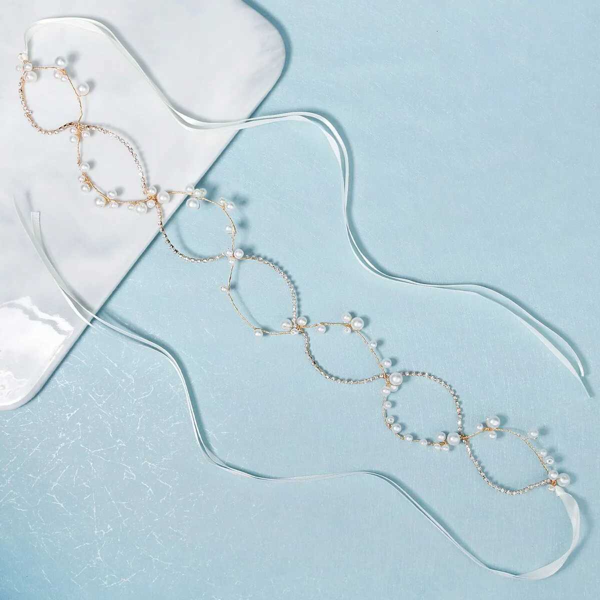 Bridal Heaear Rhinestone Pearl Band Tiara Wedding Hair Accessories for Women Hair Jewelry Piece Bridesmaid Gift Y250808