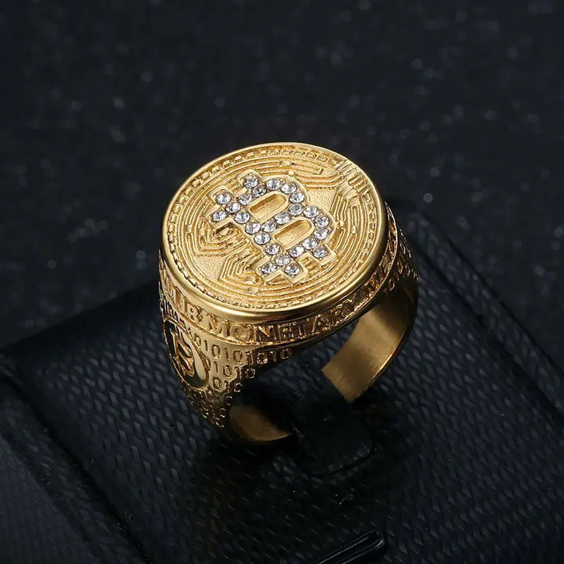 Stainless Steel Hip Hop Bling Iced Out Bitcoin Punk Rings for Men Women Couples Boyfriends Gift Fashion Jewelry 250717