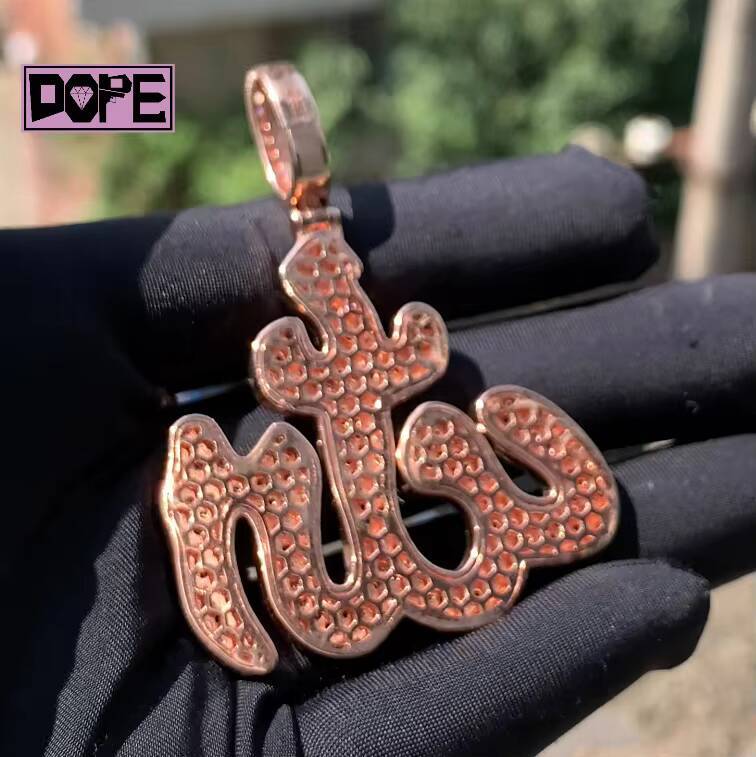 925 Silver Iced Out Moissanite Pendant Arabic Allah Pass Diamond Tester VVS Custom Moissanite Pendant
