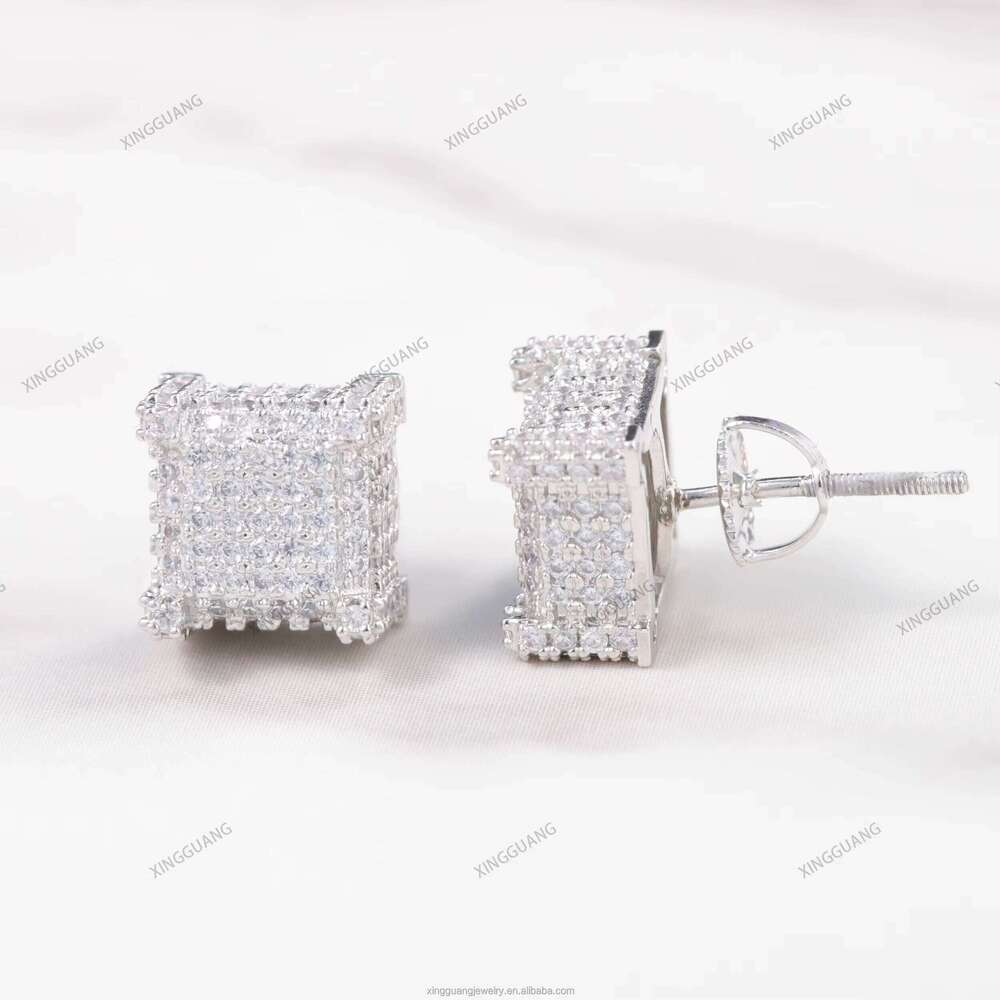 XG Fashion Gold Plated Square Shape Stud Sier VVS Moissanite Dia for Woman Men Earrings Fine Jewelry