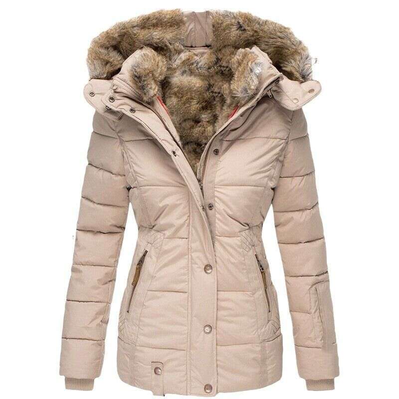 Women's Clothing Winter Warm Fur Collar Women's Zipper Long Sleeved Slim Hooded Cotton Coat