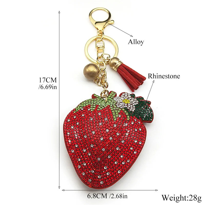 Fashion Strawberry Fruits Keychain Gold Color Tassel Flower Keyring Holder Jewelry porte 250807