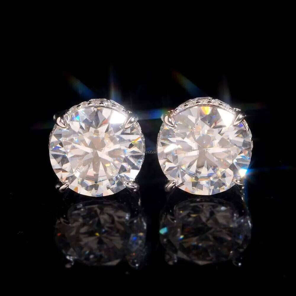 Hip Hop Sier Emerald Big Round Dia 13MM 16 Carat VVS Moissanite Stud Earrings