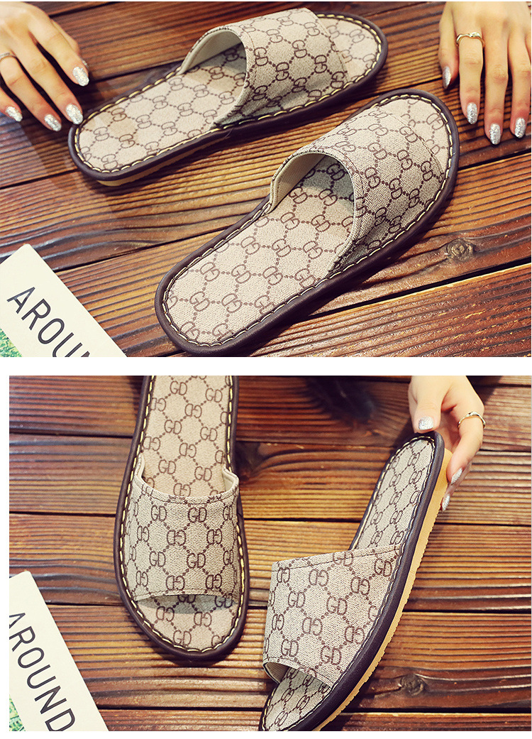 Free shipping designer home style high-end couple's home leather slippers, bedroom home soft soled cool slippers, comfortable for men and women i