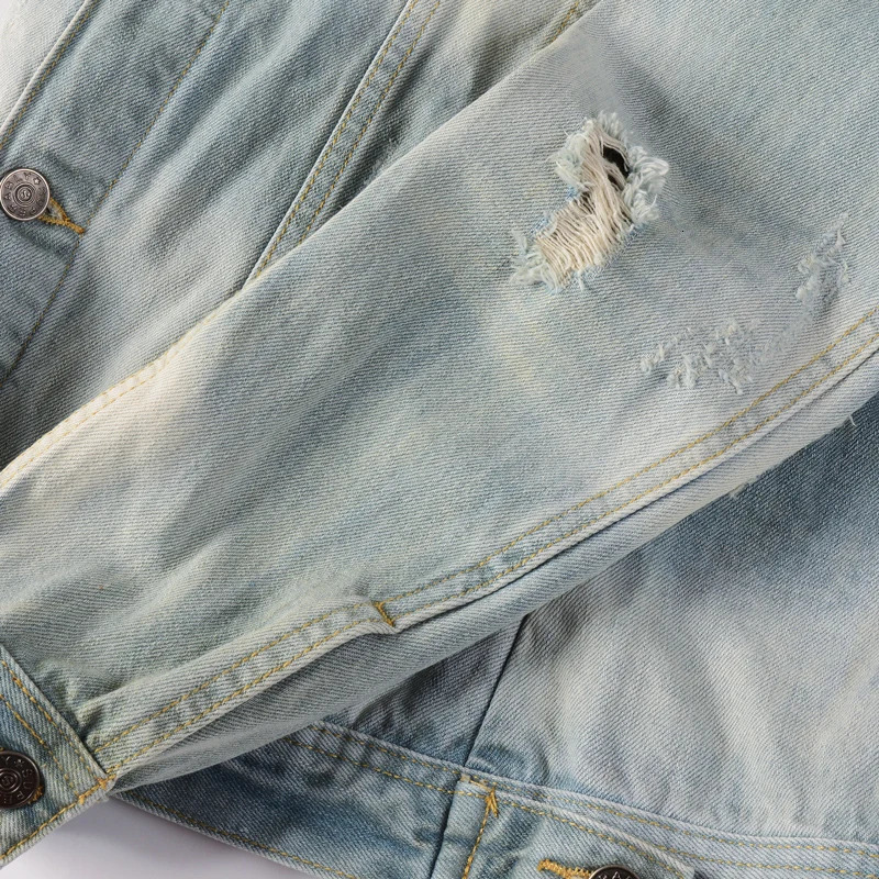 Street er Fashion Men Jacket Retro Washed Blue Ripped Denim Jacket Men Cotton Coat Embroidery Patched Y2K Vintage Chaqueta 250805