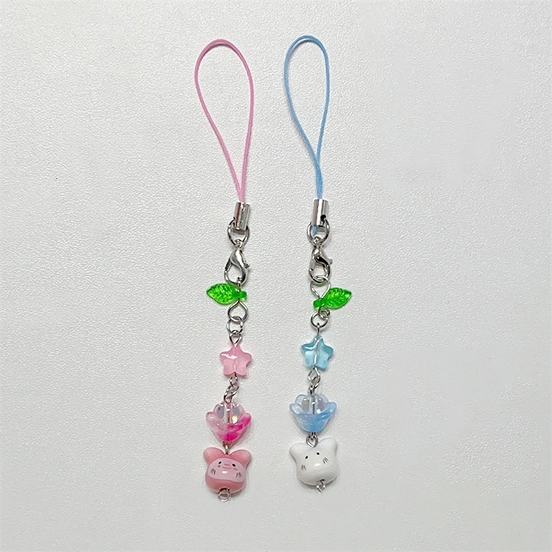 Rabbit phone charm y2k pink and blue matching keychain 1pcs 250807