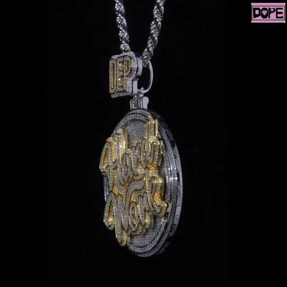 Hip Hop Iced Out Pendant Two Layer 925 Silver Big Round Disc Medal VVS Custom Moissanite Pendant