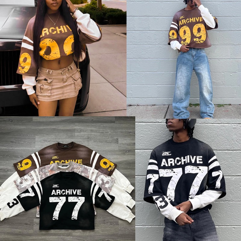 Men's Hoodies Men Women Retro Harajuku Punk Casual Splicing Sweatshirt Fashion Street Design Fake Two Piece Hip Hop Loose Long Sleeves