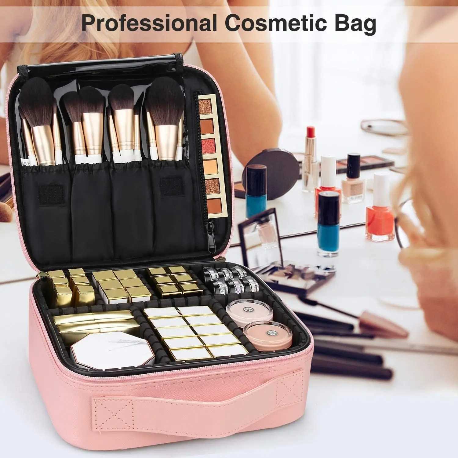 Makeup Train Case Makeup Bag Cosmetic Case With Adjustable Dividers For Makeup Bes Travel Makeup Case Y250808