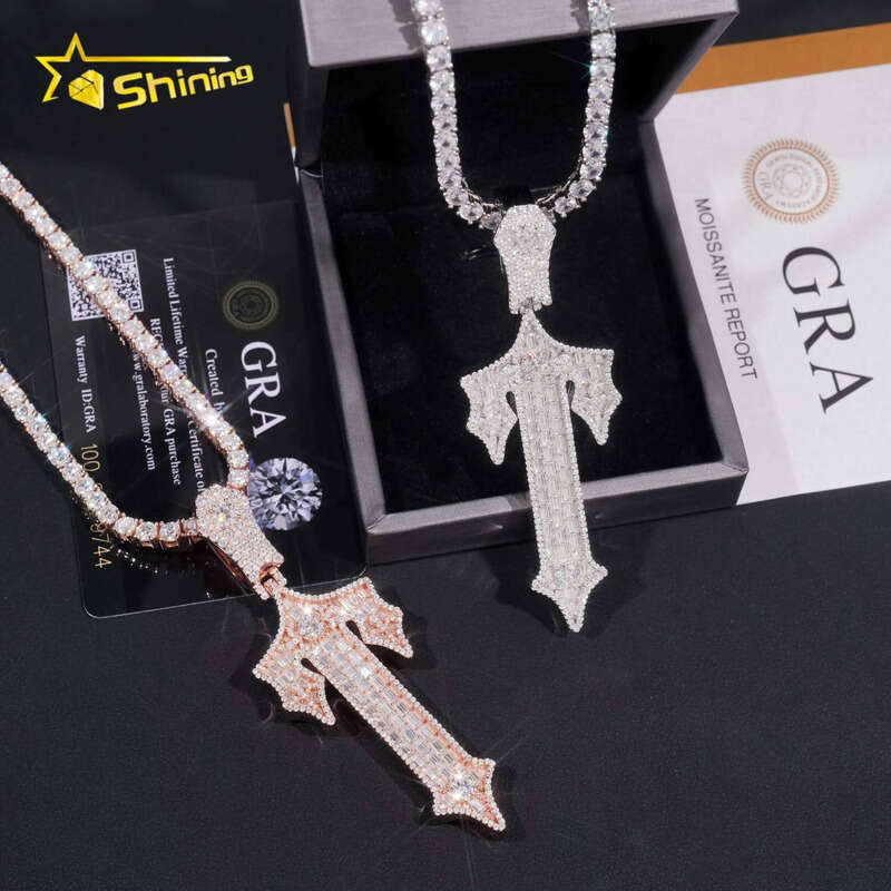 New Design Sterling Sliver Gold Plated Pass Dia Tester 2.5 Inches VVS Moissanite Iced Out Custom Cross Pendant Necklace