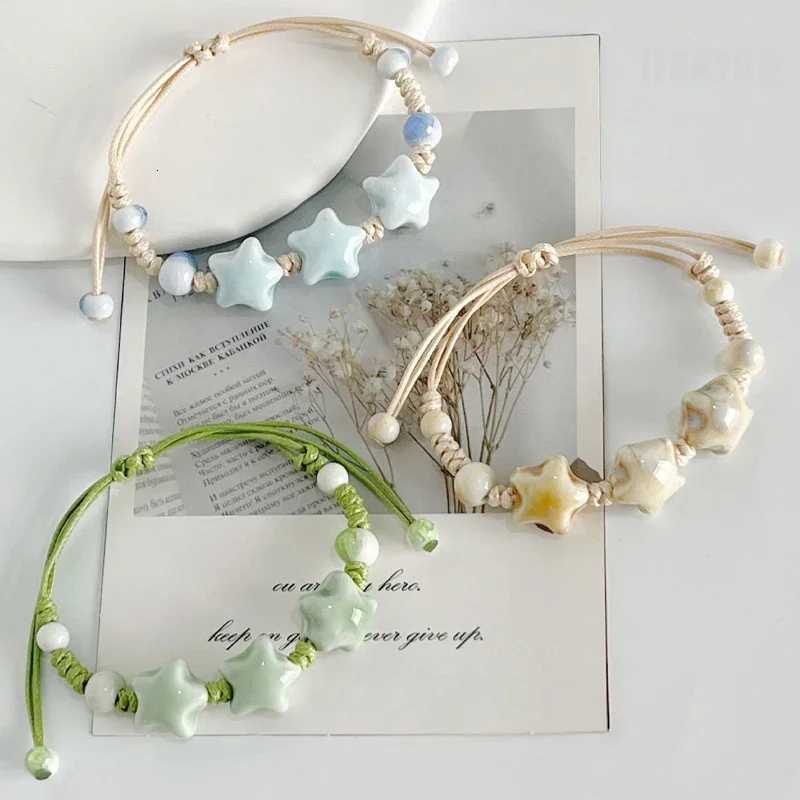 Handmade Colorful Ceramic Star Bracelet Adjustable Braided Wax Cord Unique Fashion Accessory Birthday Gifts Decorations Jewelry Z250807
