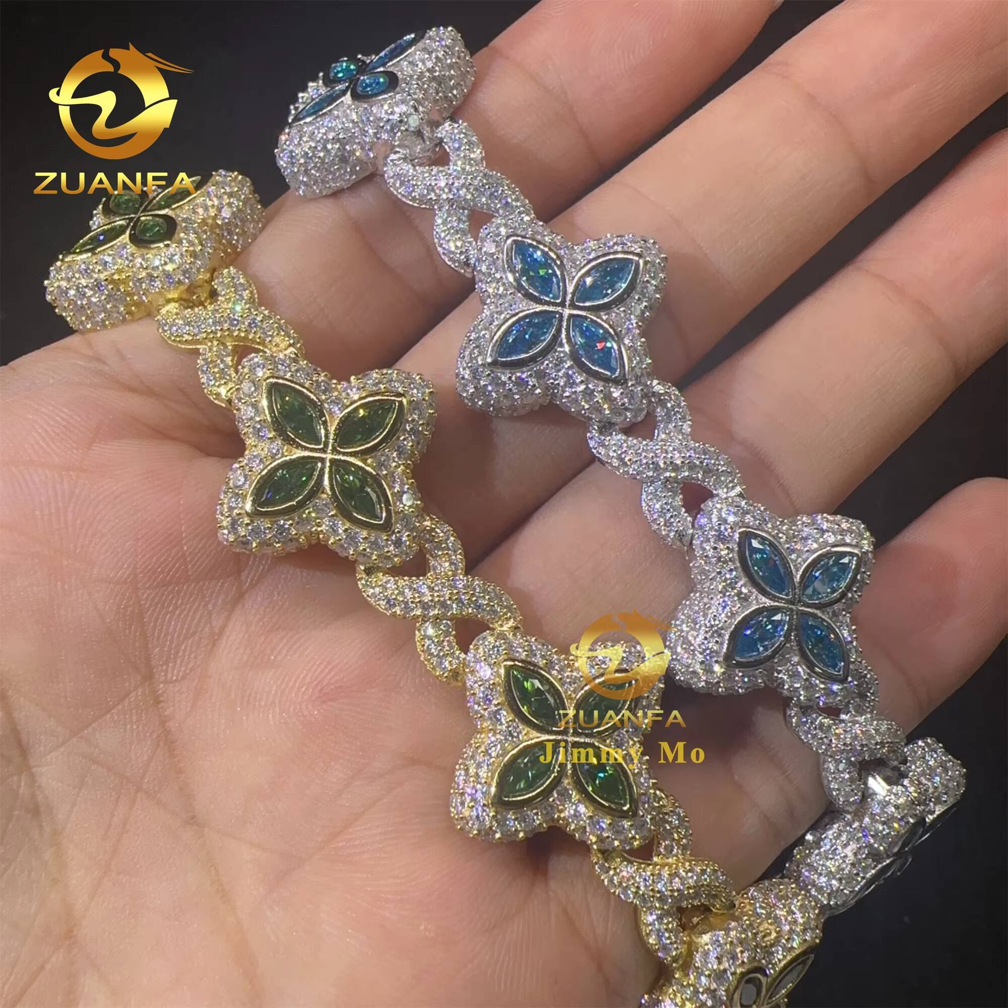 New Arrivals Fashion 925 Silver Marquise Flower Design Hip Hop Jewelry Iced Out Men Women Moissanite Infinity Bracelet Men