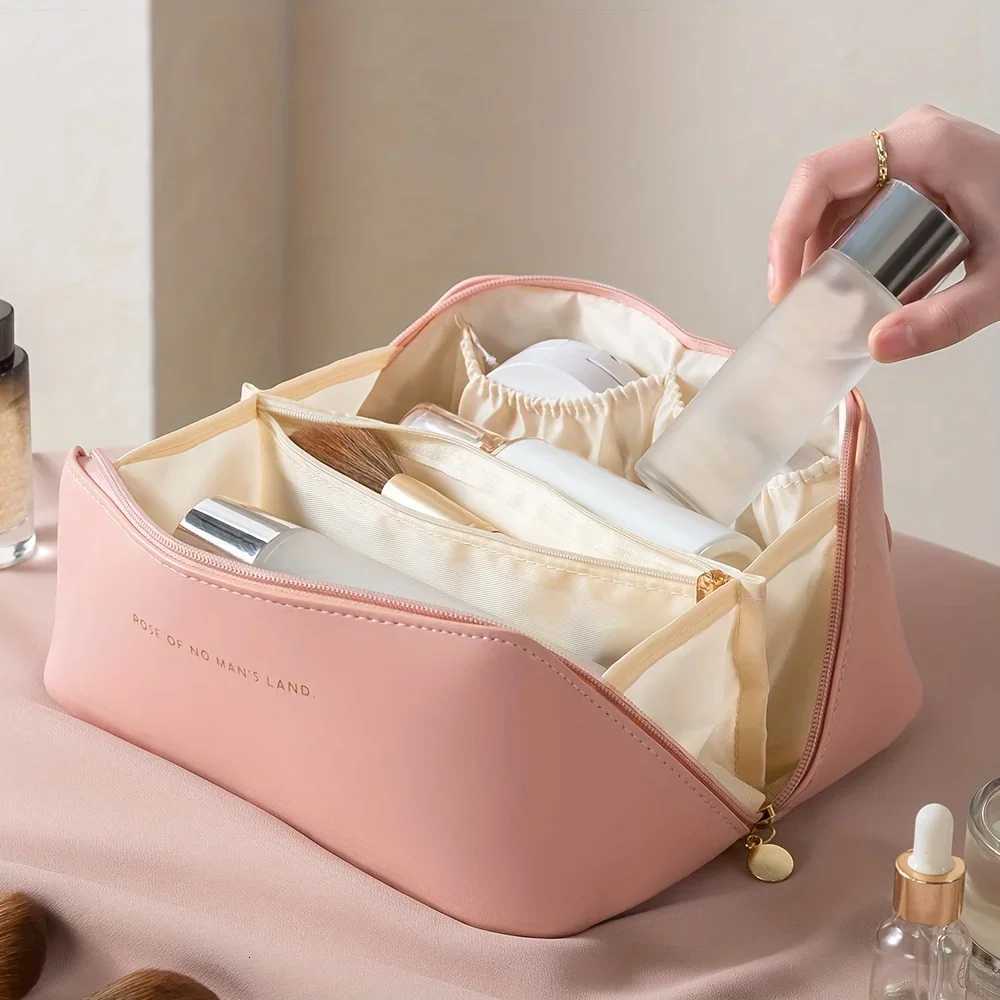 1PC Large Capacity Waterproof Makeup Zipper Pouch Portable Toiletry Bag with Divider Handle and Organizer Function Y250808