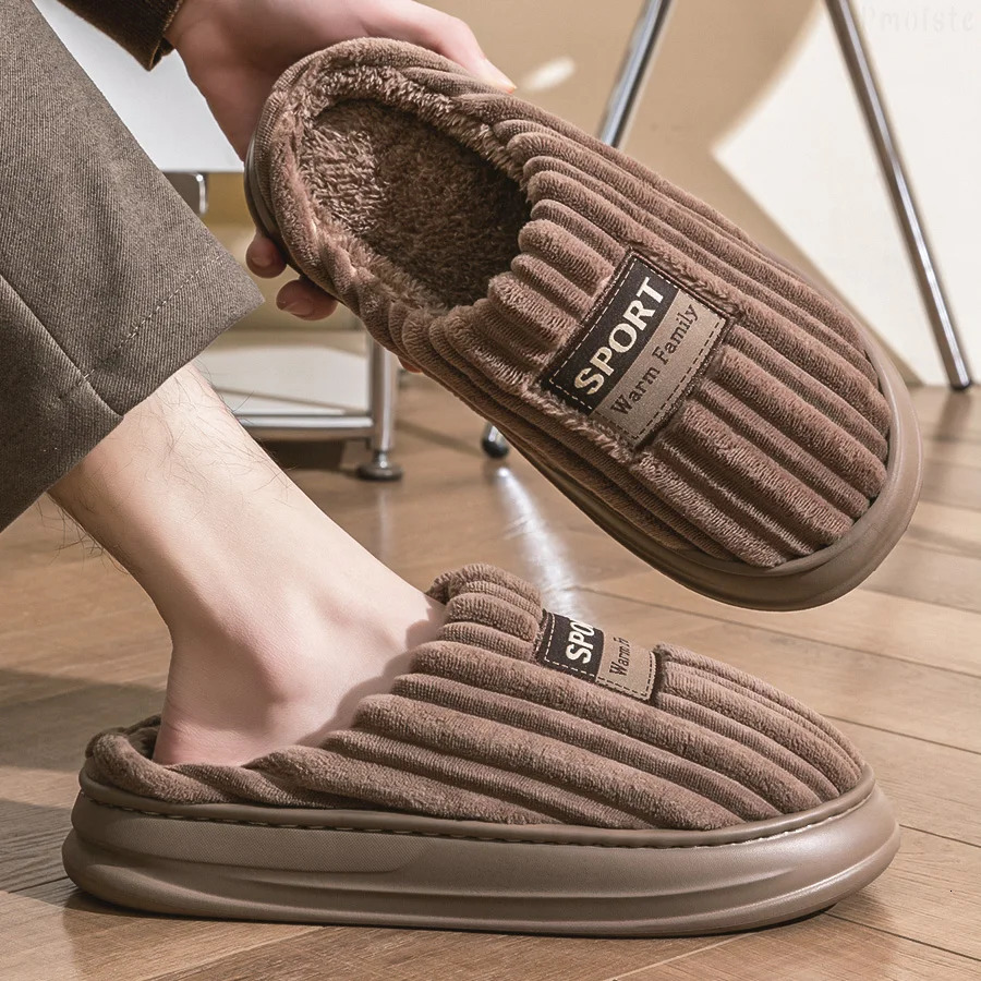 House Slippers For Men Furry Cozy Memory Foam Round Toe Couple Shoes Warm Winter Soft Plush Slippers 250730