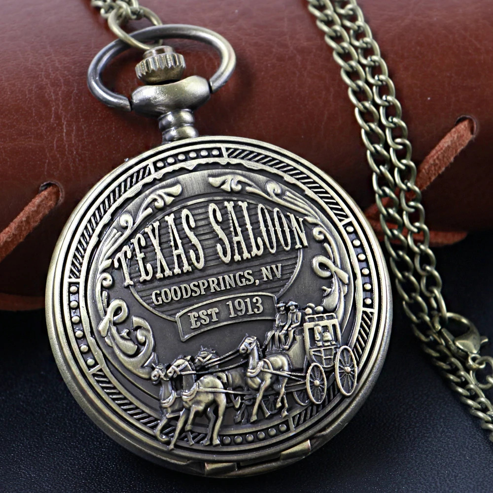 1913 Western Denim Vintage Classic Quartz Pocket Watch Bronze Pendant Necklace Chain Universal Fob Watch for Boys and Girls 250807