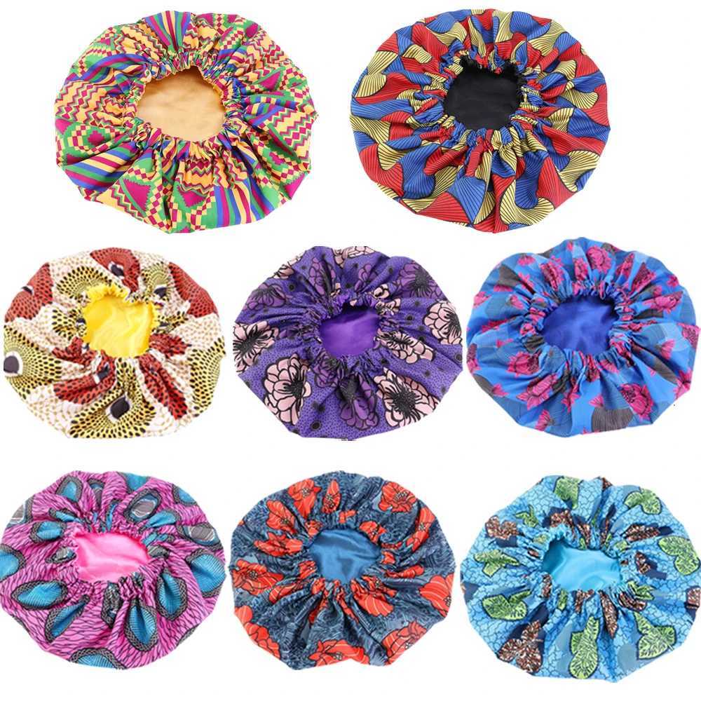 Women Night Sleep Cap African Pattern Ankara Print Bonnet Satin Lining Soft Extra Large Headwear Ladies Headwrap Hair Care Hat Z250808