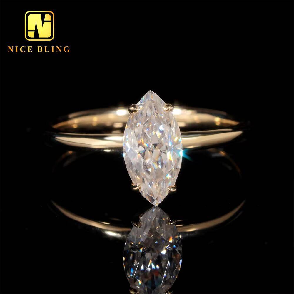 Pass Diamond Tester 14K Gold 1ct Marquise Cut Wedding Ring VVS Moissanite Engagement Ring for Women