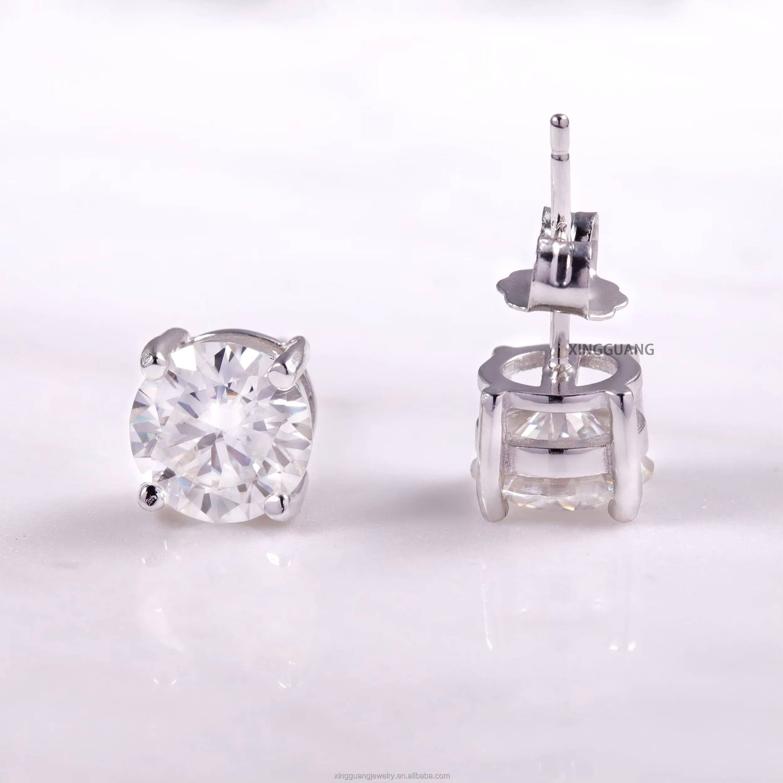 Hot Sale Classic 4 Prongs D VVS Brilliant 8H 8A Round Moissanite Pass Diamond Test White Gold Earring Studs Women Jewelry