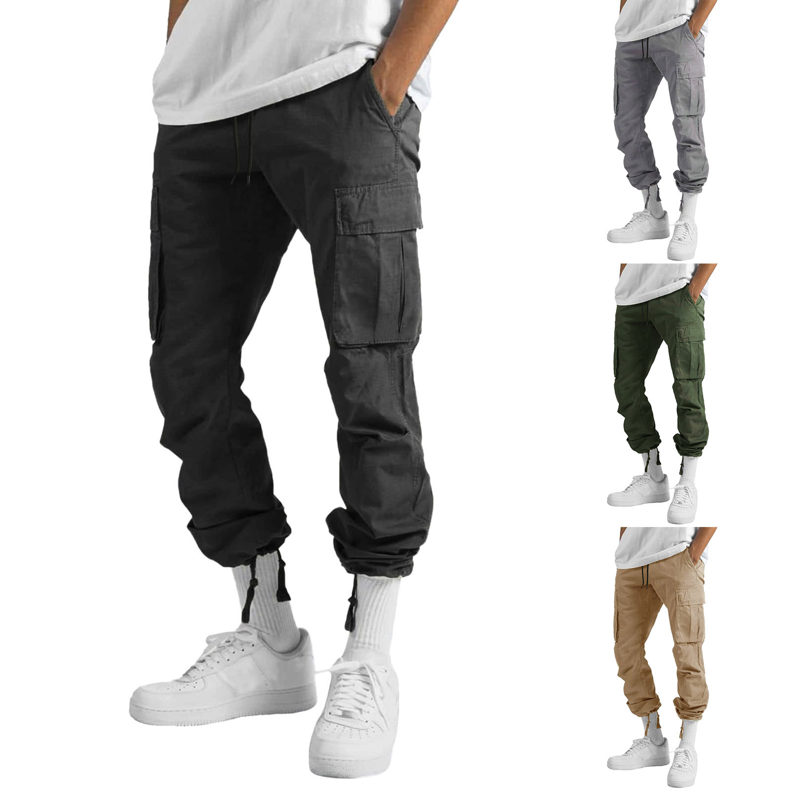 Summer new style men's overalls European and American drawstring multi-pocket casual trousers