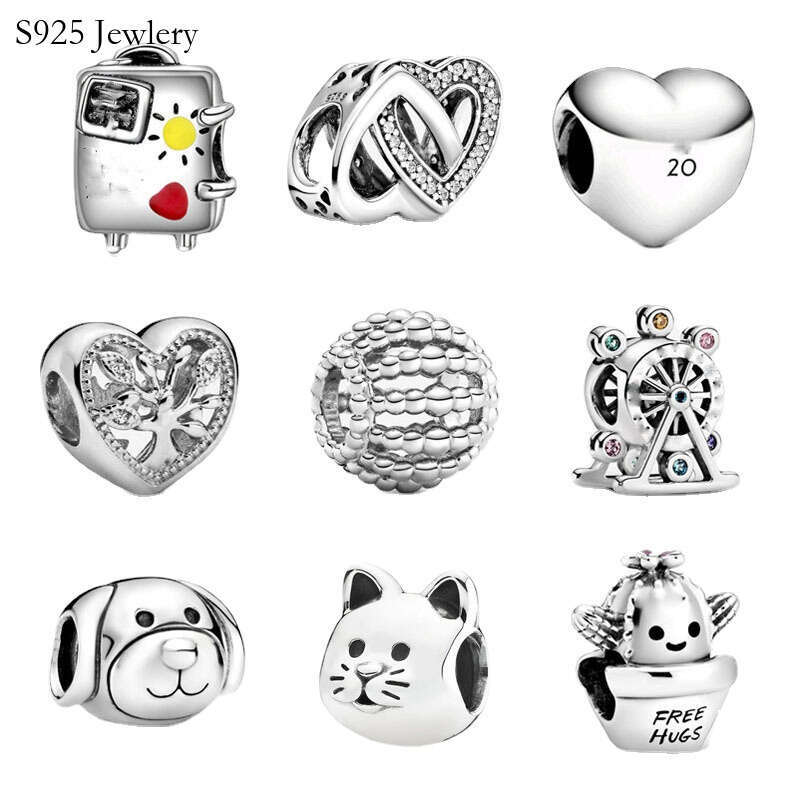 New Popular 925 Sterling Silver Hug Cactus Ferris Wheel Dog Cat Cross Fit Charm Bead Bracelet DIY Jewelry