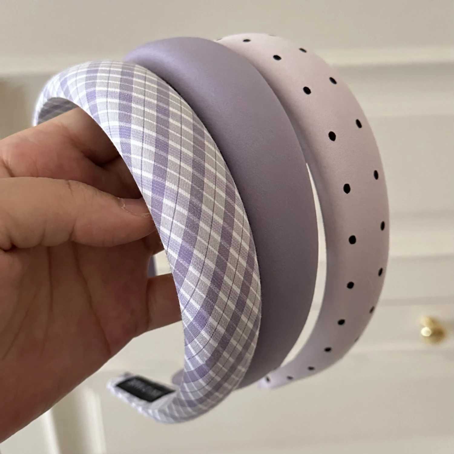 New Sweet Padded Band Wide Cross Hand Purple Color Stripe Polka Dot Hair Rope Wen Hair Accessories Y250808