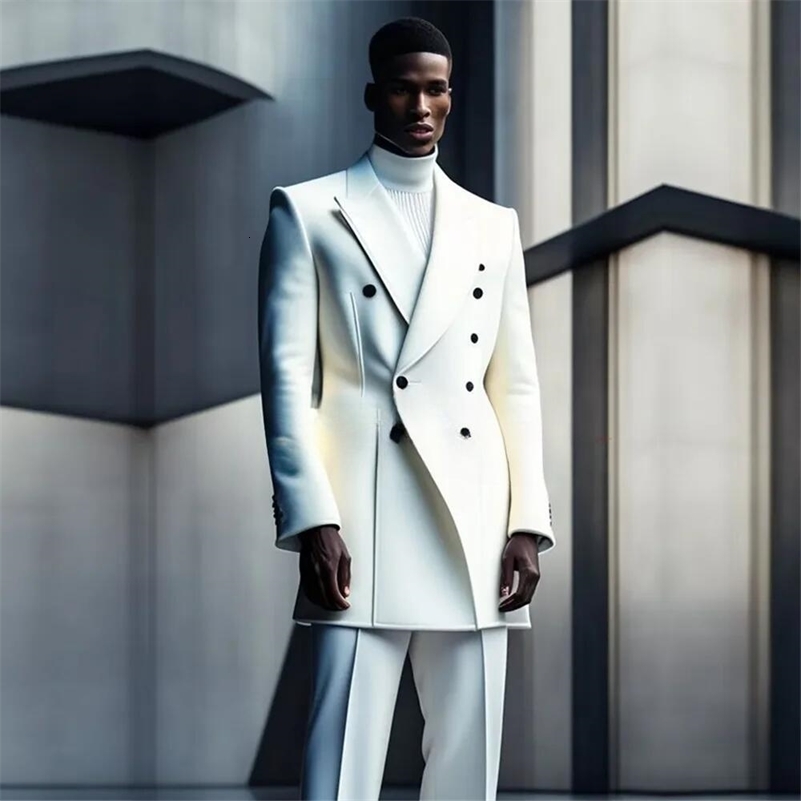 Fashion n Suits For Men Double Breasted Long Coat Pants 2 Pcs Groom Wedding Tuxedos Blazer Party Prom Male Costume Homme y250807