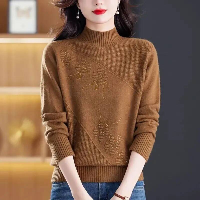 Solid Color Knitted Sweater Women's Half-High Collar New Arrival for Autumn and Winter dongdumaoyi