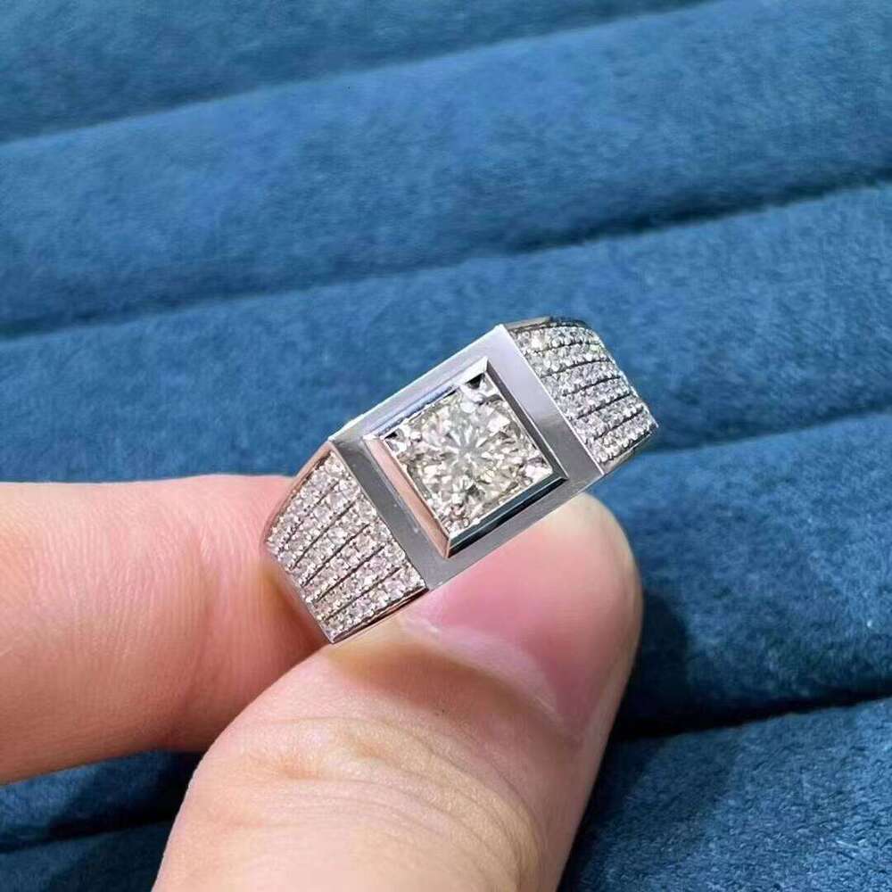 Custom Unique 14k White Gold Moissanite Men Round Cut 0.5CT Dia Jewelry Engagement Ring for Wedding