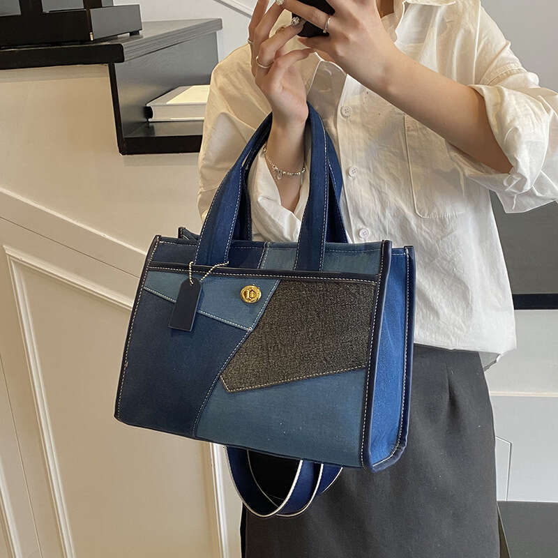 Women's 2025 New Denim Color Block Handbag Tote Casual Commuter Tote Luxury Shoulder bags Designer Crossbody Bag