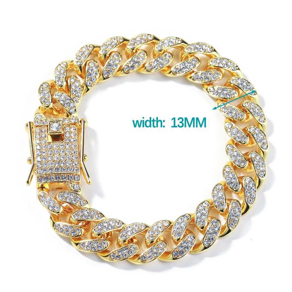 13MM Prong Cuban Link Chain Bracelet for Men and Women Bling Iced Out 2 Row Rhinestone Paved Miami Rhombus Cuban Chain Jewelry Z250807