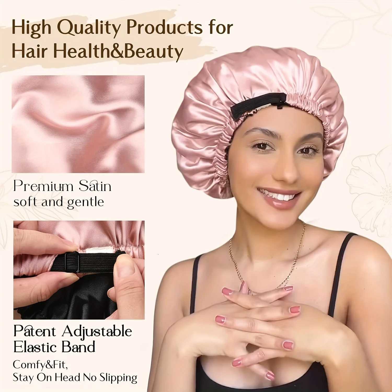 Reversible Double Layer Satin Sleeping Bonnet Adjustable Hypoallergenic Hair Cap for Adults Soft Pink Blush Color Options Like Z250808
