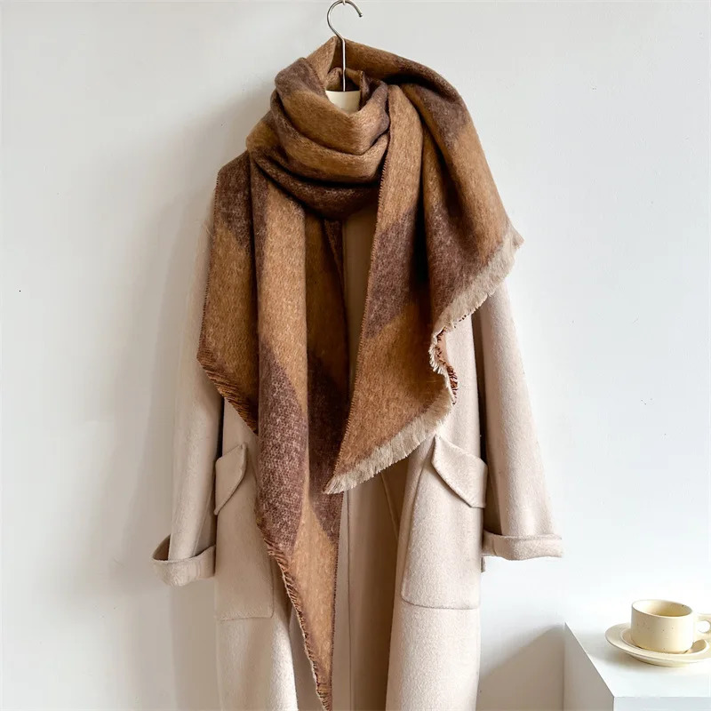 European American Checkerboard Scarf Women Autumn Winter Fleecing Scarve Warm Neckerchief Shawl Fashion Wrap For Men 250807