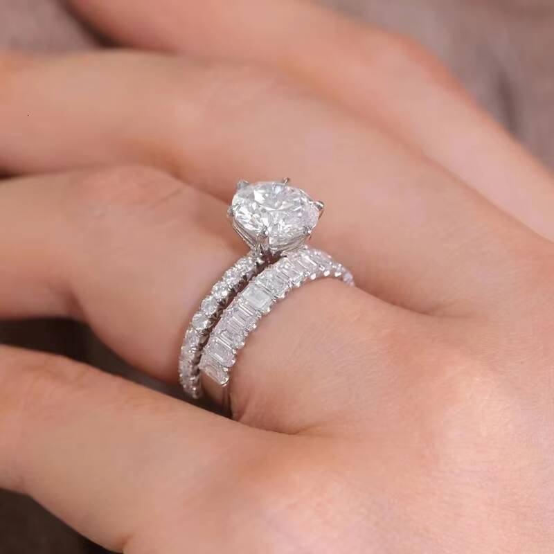 High Quality 925 Silvet14k Solid White Gold Full Eternity Ring Setting Emerald Cut Eternity Engagement Wedding Band Ring