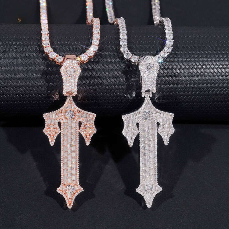 New Design Sterling Sliver Gold Plated Pass Dia Tester 2.5 Inches VVS Moissanite Iced Out Custom Cross Pendant Necklace