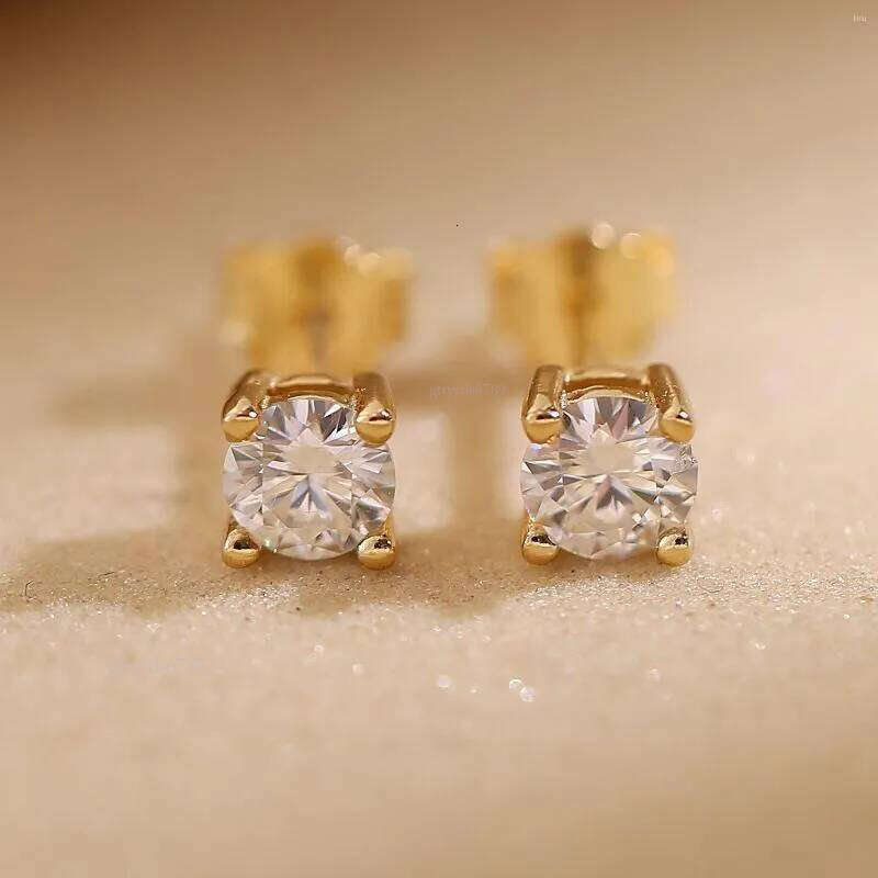 Stud Earrings Moissanite For Women Sterling Sier Plated Gold Fashion Wedding Lab Created Dia Gift Jewelry