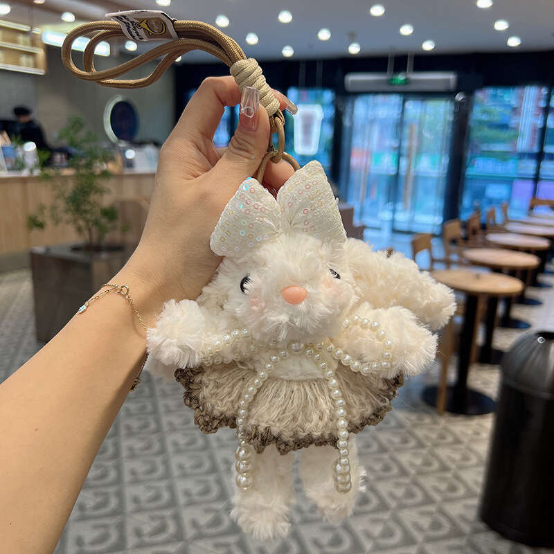 Cartoon Pearl Bow Lace Yarn Skirt Plush Lop-Eared Rabbit Pendant Girly Heart Doll Keychain Bag Charm