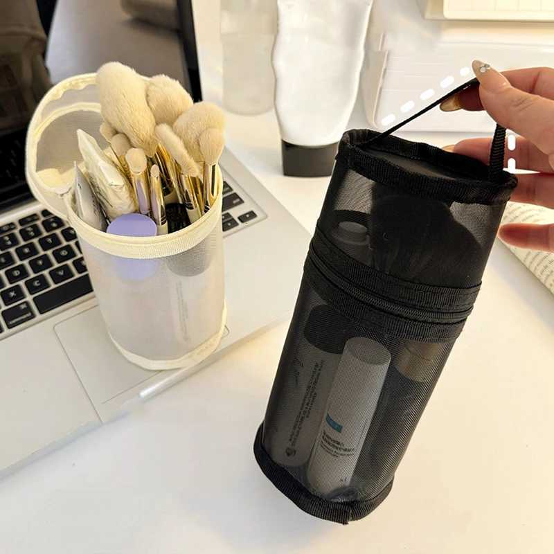Mesh Dual-use Makeup B Storage Bag Portable B Case Simple Large Capacity B Bucket Holder Travel Stand-up Pouch Y250808