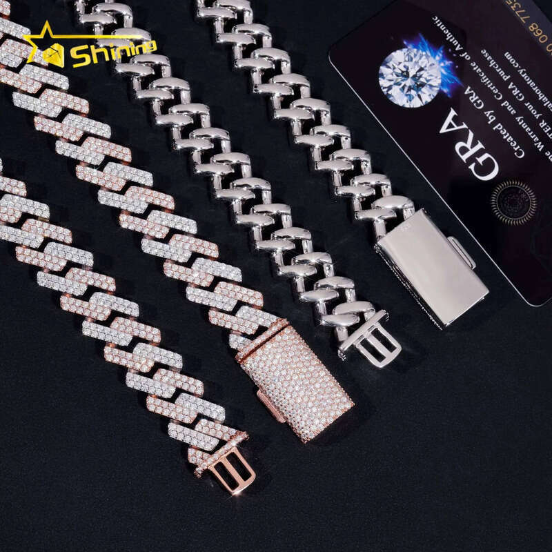 Hip Hop Jewelry High Quality 15mm Two Row Popular Sier Moissanite Iced Cuban Link Chains