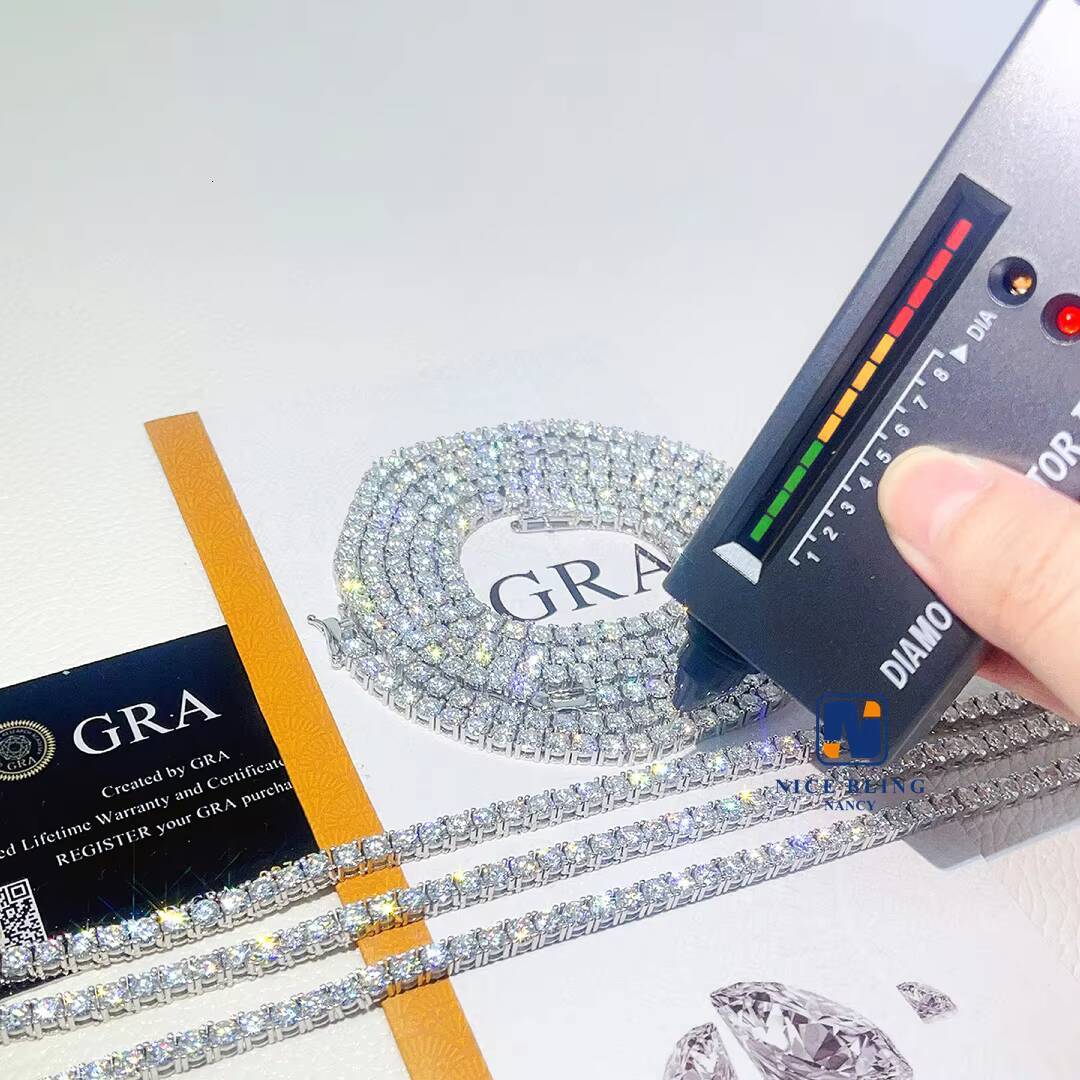 Full Size Pass Diamond Tester Iced Out Moissanite Diamond Hip Hop Jewelry Tennis Chain 925 Silver Tennis Necklace Bracelet