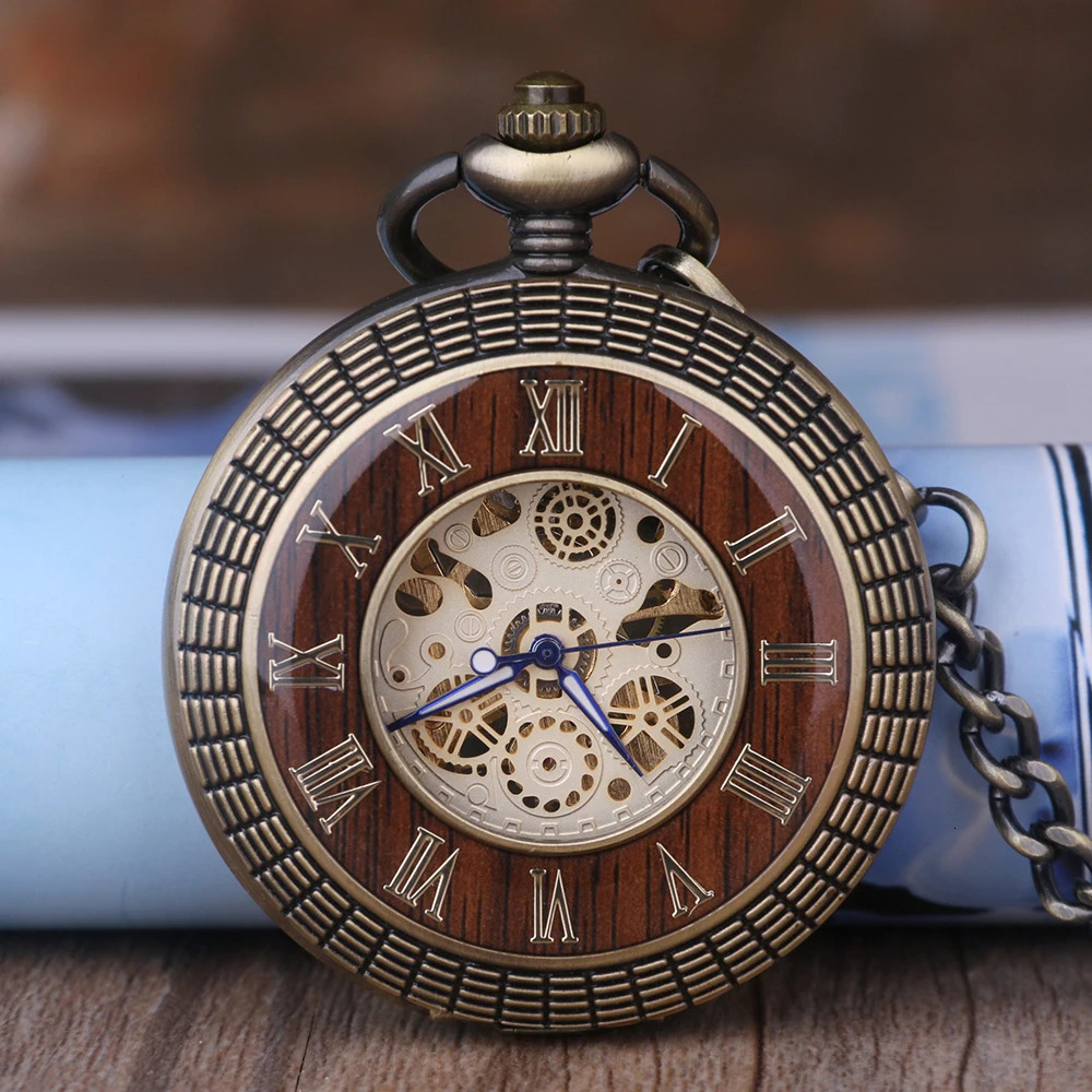 Vintage Roman Number Hand-Winding Watch creative carving flower Mechanical Pocket Watch chains pendant gifts 250807