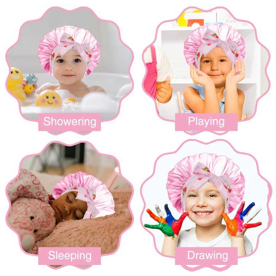 Baby Sleep Cap with Band Bow Tie Silk Kids Shower Night Sleep Hat Beanies Satin Bonnet Nightcap for Boys and Girls Z250808