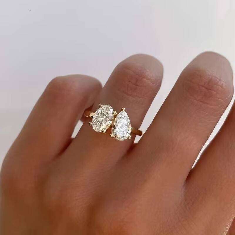 Custom Yellow Gold D Color Oval Pear Shape Moissanite Dia Fine Jewelry Women Gift Engagement Ring