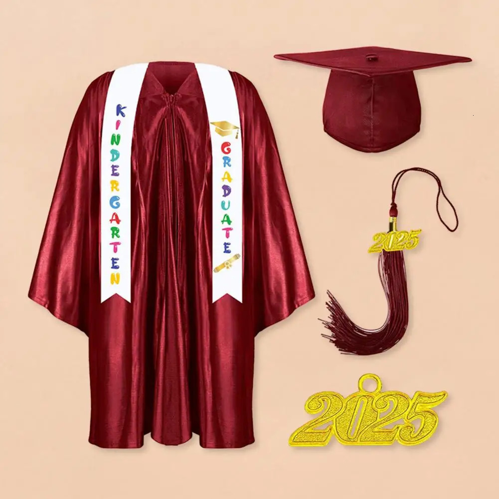 Children Academic Dress School Uniforms for Kids 2025 Preschool Kindergarten Graduation Gown Shawl Tassel Cap Set Party Clothes 250729