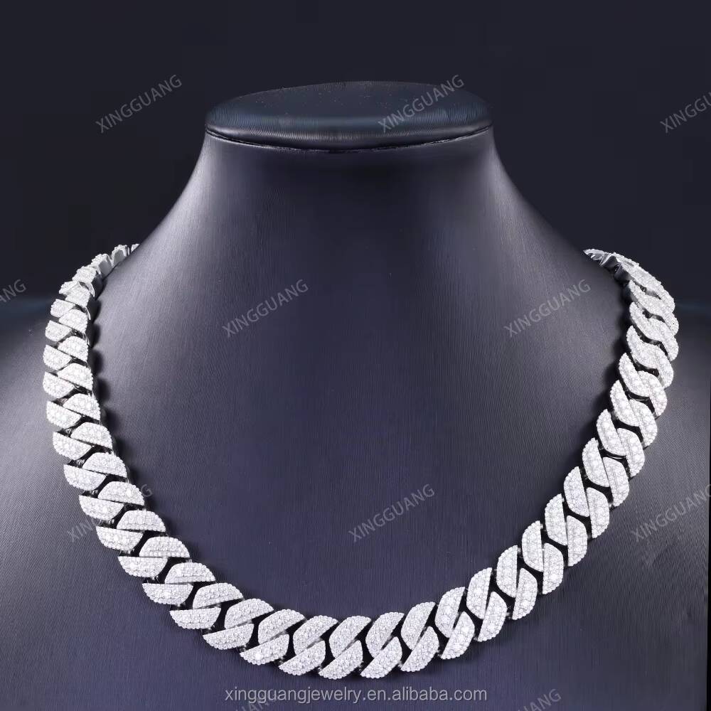 GRA Certificate 925 Silver Cuban Link Necklace Iced Out 15mm Hip Hop VVS Moissanite Cuban Chain for Men