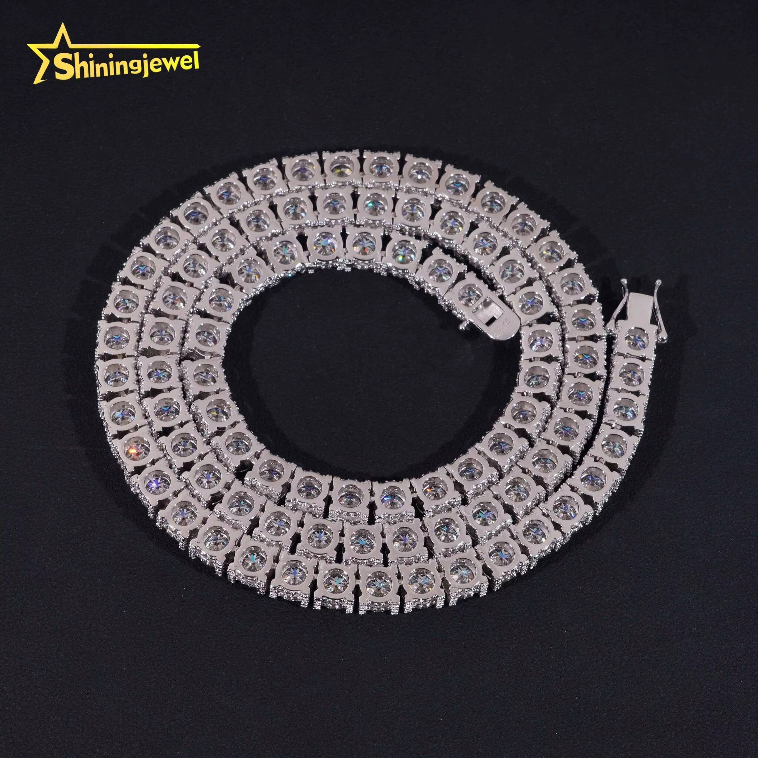 Luxury Classic Necklace Hip Hop 925 Silver 5mm 6.5mm Iced Out Side VVS Moissanite Tennis Chain