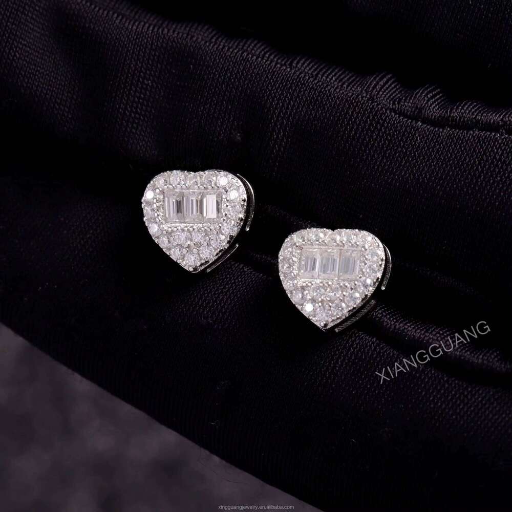 XG Fashion Dia Stud Heart Design Sier VVS Moissanite for Woman Men Fine Jewelry Earrings