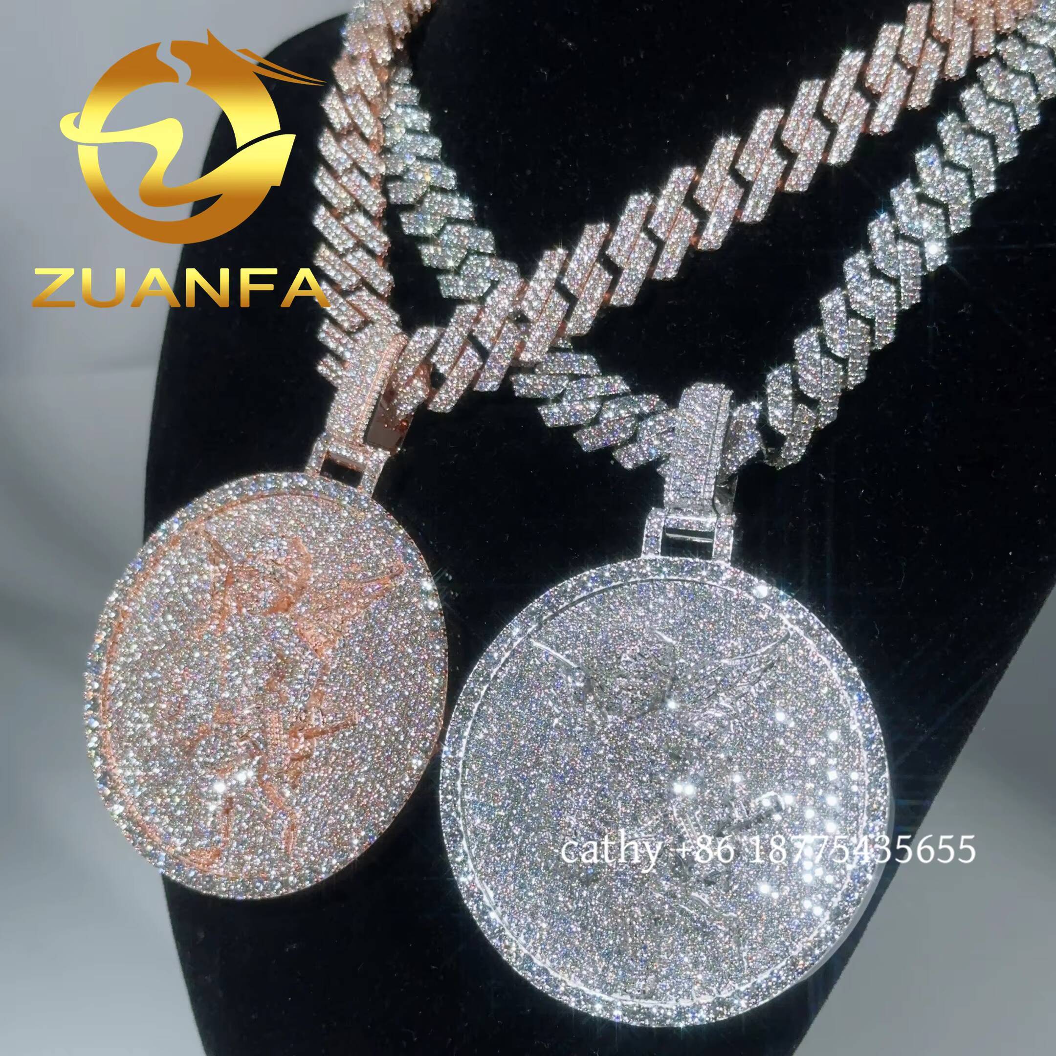 2.5inch Solid 925 Silver Round Pendant Moissanite Custom Pendant Angel With Money Bag Hip Hop Iced Out Pendant for Chain