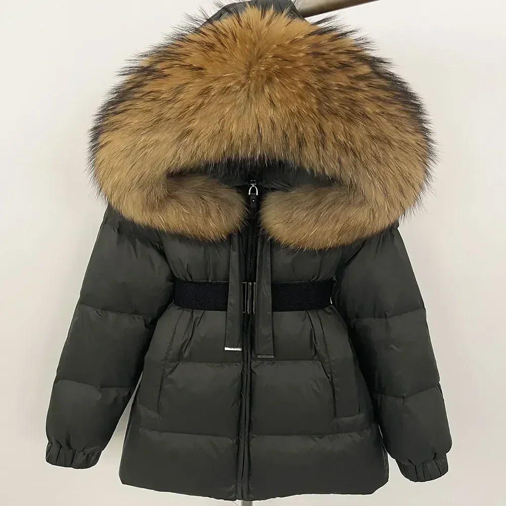 90% Duck Down Coat Female Winter Short Hooded Feather Parkas Waterproof Huge Puffer Jacket Women Raccoon Fur Jacket 250804